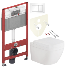 Комплект Унитаз подвесной Grohe Euro Ceramic 3932800H + Крышка 39330001 с микролифтом + Инсталляция TECE Base 9400413 4 в 1 с кнопкой смыва