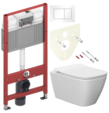 Комплект Унитаз подвесной Ideal Standard I Life B T461401 безободковый, euro white + Крышка T500301 с микролифтом + Инсталляция TECE Base 9400413 4 в 1 с кнопкой смыва