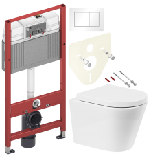 Комплект Унитаз подвесной BelBagno Flay-r + Крышка Marino BB105SC с микролифтом, петли хром + Инсталляция TECE Base 9400413 4 в 1 с кнопкой смыва
