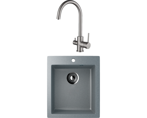 Комплект Мойка кухонная Ulgran U-404 -309 темно-серая + Смеситель Kaiser Merkur 26744-5 серебро