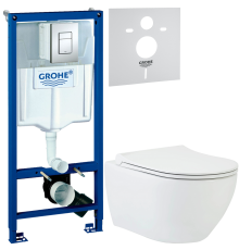 Комплект Унитаз подвесной beWash Bogen 88303601 с сиденьем микролифт, с функцией биде белый + Инсталляция Grohe Rapid SL 38772001 3 в 1 с кнопкой смыва + Шумоизоляция 37131000