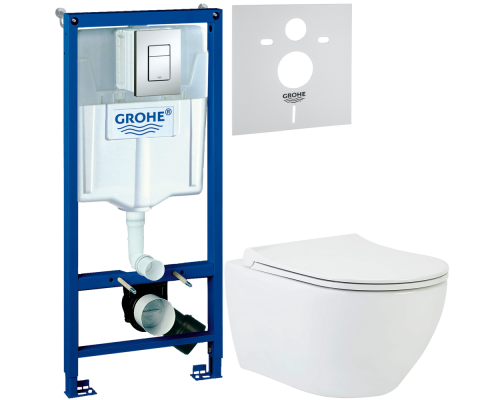 Комплект Унитаз подвесной beWash Bogen 88303601 с сиденьем микролифт, с функцией биде белый + Инсталляция Grohe Rapid SL 38772001 3 в 1 с кнопкой смыва + Шумоизоляция 37131000