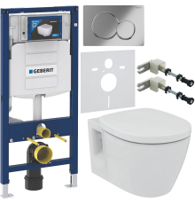 Комплект Унитаз подвесной Ideal Standard Connect E803501 + Крышка E712701 с микролифтом, петли хром + Инсталляция Geberit Duofix UP 320 111.300.00.5 + Кнопка Sigma 01 115.770.21.5 хром + Крепления 111.815.00.1 к стене + Шумоизоляция 156.050.00.1