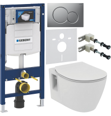 Комплект Унитаз подвесной Ideal Standard Connect E803501 + Крышка E772401 с микролифтом + Инсталляция Geberit Duofix UP 320 111.300.00.5 + Кнопка Sigma 01 115.770.JQ.5 лакированная, матовый хром + Крепления 111.815.00.1 к стене + Шумоизоляция 156.050.00.1