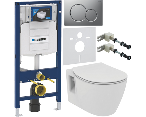 Комплект Унитаз подвесной Ideal Standard Connect E803501 + Крышка E772401 с микролифтом + Инсталляция Geberit Duofix UP 320 111.300.00.5 + Кнопка Sigma 01 115.770.JQ.5 лакированная, матовый хром + Крепления 111.815.00.1 к стене + Шумоизоляция 156.050.00.1