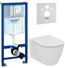 Комплект Унитаз подвесной Ideal Standard Connect AquaBlade E047901 + Крышка E772401 с микролифтом + Инсталляция Grohe Rapid SL 38772001 3 в 1 с кнопкой смыва + Шумоизоляция 37131000