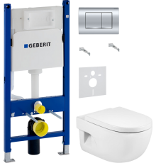 Комплект Унитаз подвесной Roca Meridian 346247000 + Крышка 8012A200B + Инсталляция Geberit Duofix Delta 458.163.21.1 с кнопкой смыва, хром + Шумоизоляция 156.050.00.1