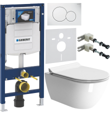 Комплект Унитаз подвесной GSI Pura 881611 безободковый + Крышка Norm MS86CSN11 с микролифтом, белая + Инсталляция Geberit Duofix UP 320 111.300.00.5 + Кнопка Sigma 01 115.770.11.5 белая + Крепления 111.815.00.1 к стене + Шумоизоляция 156.050.00.1