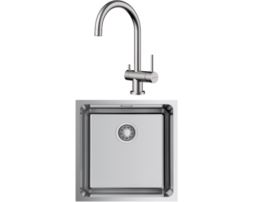 Комплект Мойка кухонная Omoikiri TADZAVA 44-U-IN Quadro нержавеющая сталь + Смеситель Yamada BN нержавеющая сталь