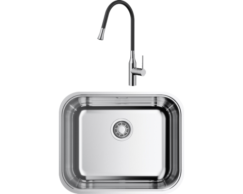 Комплект Мойка кухонная Omoikiri Omi 54-U/IF-IN нержавеющая сталь + Смеситель Yatomi BN-BL с гибким изливом нержавеющая сталь, черный