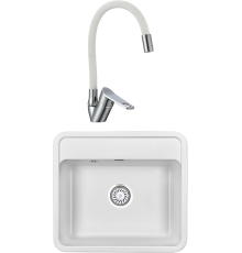 Комплект Мойка кухонная Granula Standart 5601, белый + Смеситель РМС SL137W 016F хром, белый, с гибким изливом