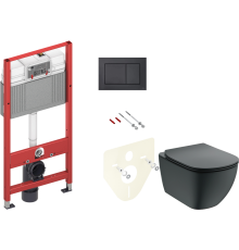 Комплект  Унитаз подвесной Ideal Standard IdealMood T4665V3 безободковый, с микролифтом, матовый черный + Система инсталляции для унитазов TECE Now 94