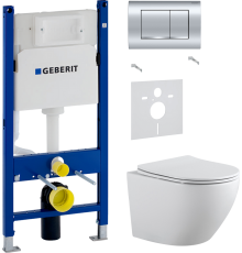Комплект Унитаз подвесной Aquanet Cetus 2.0 W rimless + Шумоизоляция Geberit 156.050.00.1 + Инсталляция Duofix Delta 458.163.21.1 с кнопкой смыва, хром
