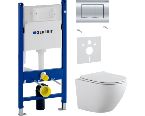Комплект Унитаз подвесной Aquanet Cetus 2.0 W rimless + Шумоизоляция Geberit 156.050.00.1 + Инсталляция Duofix Delta 458.163.21.1 с кнопкой смыва, хром
