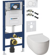 Комплект Унитаз подвесной Damixa Scandinavian Pure DX36C1701SC с микролифтом, безободковый + Крепления Geberit Duofix 111.815.00.1 к стене + Шумоизоляция 156.050.00.1 + Инсталляция UP 320 111.300.00.5 + Кнопка Sigma 01 115.770.11.5 белая
