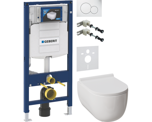Комплект Унитаз подвесной Damixa Scandinavian Pure DX36C1701SC с микролифтом, безободковый + Крепления Geberit Duofix 111.815.00.1 к стене + Шумоизоляция 156.050.00.1 + Инсталляция UP 320 111.300.00.5 + Кнопка Sigma 01 115.770.11.5 белая