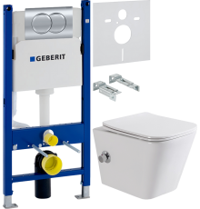 Комплект Унитаз подвесной BelBagno Due BB3103CHR-BS/SC с микролифтом, со смесителем и функцией биде + Шумоизоляция Geberit + Инсталляция Duofix Delta 458.149.21.1 с кнопкой смыва, хром