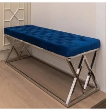 Банкетка Stool Group Инсигния 99х46  см, велюр синий, опора сталь серебро