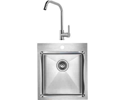 Комплект Мойка кухонная Paulmark Kroner PM214551-BS брашированная нержавеющая сталь + Смеситель MEGA City MG- ZRV104 хром