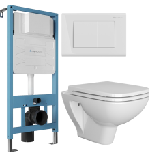 Комплект Унитаз подвесной DIWO Сочи 7508N003-0079 безободковый + Крышка Yakut 0344 с микролифтом + Инсталляция Aqueduto Tecnica TEC01 + Кнопка Quadrado QUA0110 европейский белый