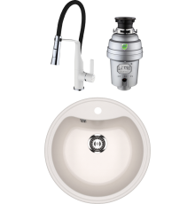 Комплект Мойка кухонная Ulgran U-601 -331 белая + Смеситель Clever Chef 99733 белый, с гибким изливом + Измельчитель Zorg Inox D ZR-75 D