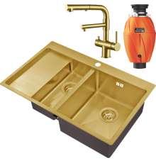 Комплект Мойка кухонная Zorg Inox PVD SZR 5178-2-R bronze + Смеситель Sanitary SZR-3216 Bronze бронза + Измельчитель Omoikiri Nagare 1000