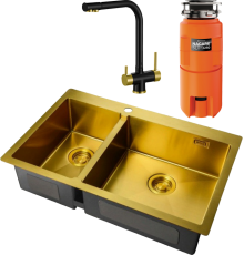 Комплект Мойка кухонная Zorg Light ZL R 780-2-510-R BRONZE + Смеситель Sanitary ZR 348 YF BLACK BRONZE + Измельчитель Omoikiri Nagare slim 1250