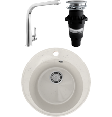 Комплект Мойка кухонная Practik PR-M 475-001 белый камень + Смеситель MEGA Mega MG-SUN03 + Измельчитель Bone Crusher BC 810-SL Slim Line