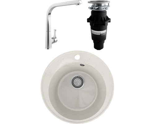 Комплект Мойка кухонная Practik PR-M 475-001 белый камень + Смеситель MEGA Mega MG-SUN03 + Измельчитель Bone Crusher BC 810-SL Slim Line