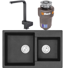 Комплект Мойка кухонная Emar Quartz EMQ-2800.Q Оникс + Смеситель 3014.12 Оникс + Измельчитель Bort Titan 5000