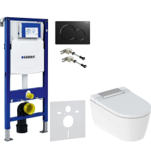 Комплект Унитаз подвесной Geberit AquaClean Sela 146.224.21.1 вставка глянцевый хром + Крепления Duofix 111.815.00.1 к стене + Шумоизоляция 156.050.00.1 + Инсталляция UP 320 111.300.00.5 + Кнопка Sigma 01 115.770.DW.5 черная