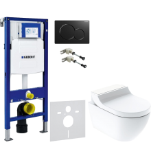 Комплект Унитаз подвесной Geberit AquaClean Tuma Comfort 146.294.SI.1 вставка белое стекло + Крепления Duofix 111.815.00.1 к стене + Шумоизоляция 156.050.00.1 + Инсталляция UP 320 111.300.00.5 + Кнопка Sigma 01 115.770.DW.5 черная