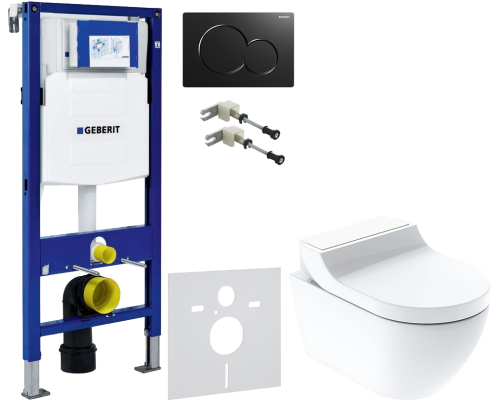 Комплект Унитаз подвесной Geberit AquaClean Tuma Comfort 146.294.SI.1 вставка белое стекло + Крепления Duofix 111.815.00.1 к стене + Шумоизоляция 156.050.00.1 + Инсталляция UP 320 111.300.00.5 + Кнопка Sigma 01 115.770.DW.5 черная