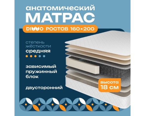 Матрас DIWO Ростов 160х200, анатомический, с зависимыми пружинами
