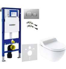 Комплект Унитаз подвесной Geberit AquaClean Tuma Comfort 146.294.SI.1 вставка белое стекло + Крепления Duofix 111.815.00.1 к стене + Шумоизоляция 156.050.00.1 + Инсталляция UP 320 111.300.00.5 + Кнопка Sigma 20 115.882.JQ.1 хром матовый, хром глянцевый