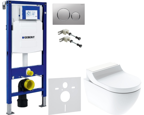 Комплект Унитаз подвесной Geberit AquaClean Tuma Comfort 146.294.SI.1 вставка белое стекло + Крепления Duofix 111.815.00.1 к стене + Шумоизоляция 156.050.00.1 + Инсталляция UP 320 111.300.00.5 + Кнопка Sigma 20 115.882.JQ.1 хром матовый, хром глянцевый