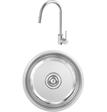 Комплект Мойка кухонная Kantera Round bowl BSR385 ST + Смеситель Cignus KTR037-BR