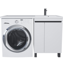 Тумба с раковиной Uperwood Magenta 50 R под стиральную машину, напольная, белая, графит, с дверцами