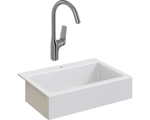 Комплект Мойка кухонная Domaci Сиена 50186-101 с 1 отверстием, белый глянец + Смеситель STWORKI HDA5708XH2