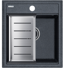 Мойка кухонная Paulmark Stepia PM114651-DG+A375-BS с коландером, графит