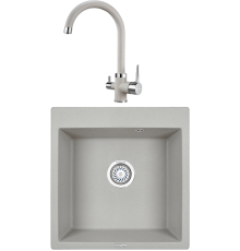 Комплект Мойка кухонная KRONA Quadrat W510-520 1 51х50 см, gray + Смеситель Brunnen H270 1 gray