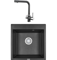 Комплект Мойка кухонная KRONA Quadrat W510-520 1 51х50 см, black + Смеситель Brunnen H315 1 black