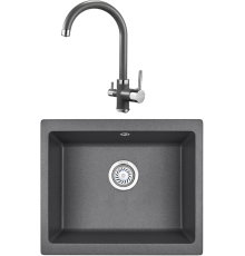 Комплект Мойка кухонная KRONA Quadrat W550-460 1 55х46 см, graphite + Смеситель Brunnen H270 1 graphite