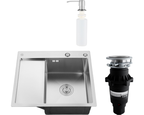 Комплект Мойка кухонная РМС MRK-5851R R c дозатором, серый + Измельчитель Bone Crusher BC 810-SL Slim Line