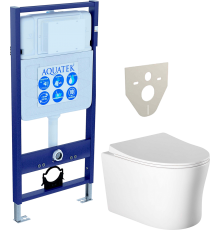 Комплект Унитаз подвесной AQUATEK Ника AQ2009-00 безободковый, с микролифтом + Инсталляция Standard INS-0000012