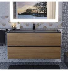 Тумба с раковиной Uperwood Barsa 100 подвесная, черная, дуб сонома, раковина черный глянец