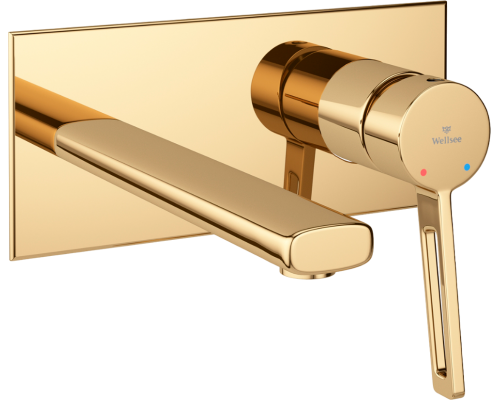 Смеситель для раковины Wellsee ONCE! and forever 182413001 С ВНУТРЕННЕЙ ЧАСТЬЮ, золото