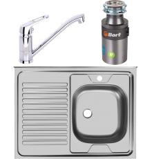 Комплект Мойка кухонная Ukinox Стандарт STD800.600 ---4C 0R- + Смеситель Domaci Равенна D11-000cr + Измельчитель Bort Titan 4000 Plus