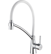 Смеситель для кухни Ledeme L4399-3 с гибким изливом, хром, белый
