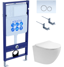 Комплект Унитаз подвесной AQUATEK Европа AQ1900T-00 безободковый, с микролифтом + Инсталляция Standard INS-0000012 + Комплект креплений KKI-0000002 + Кнопка KDI-0000015 белая